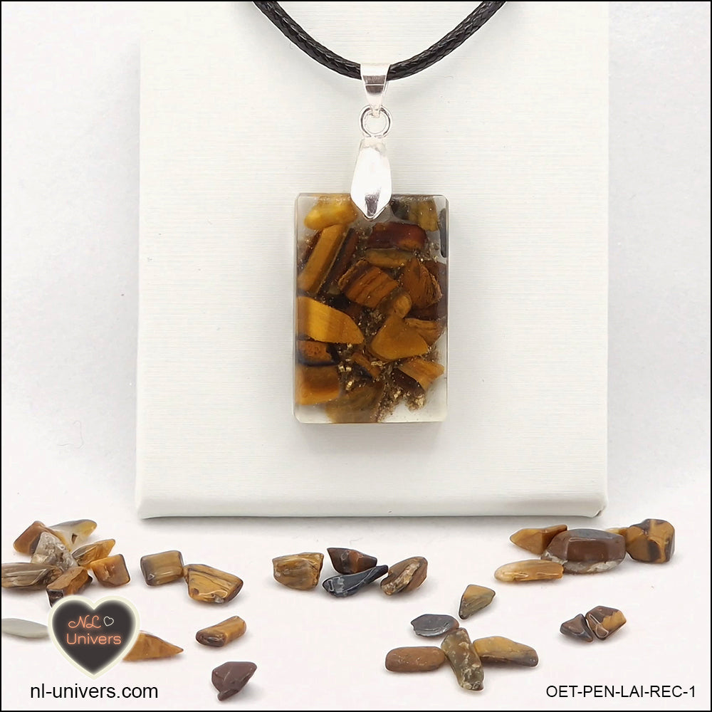 Rectangular Tiger's Eye pendant M.1 in brass orgonite