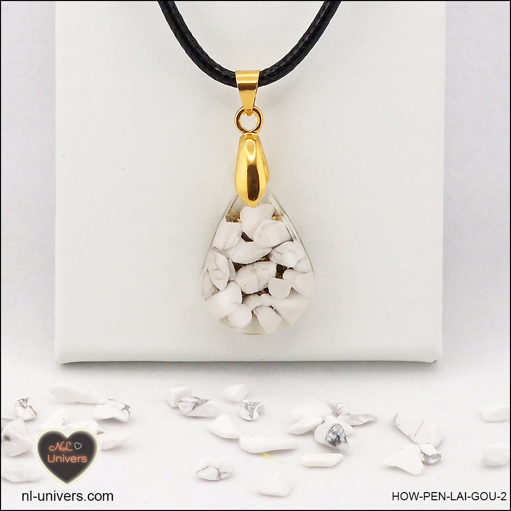 Pendentif Howlite-Magnésite goutte en orgonite laiton