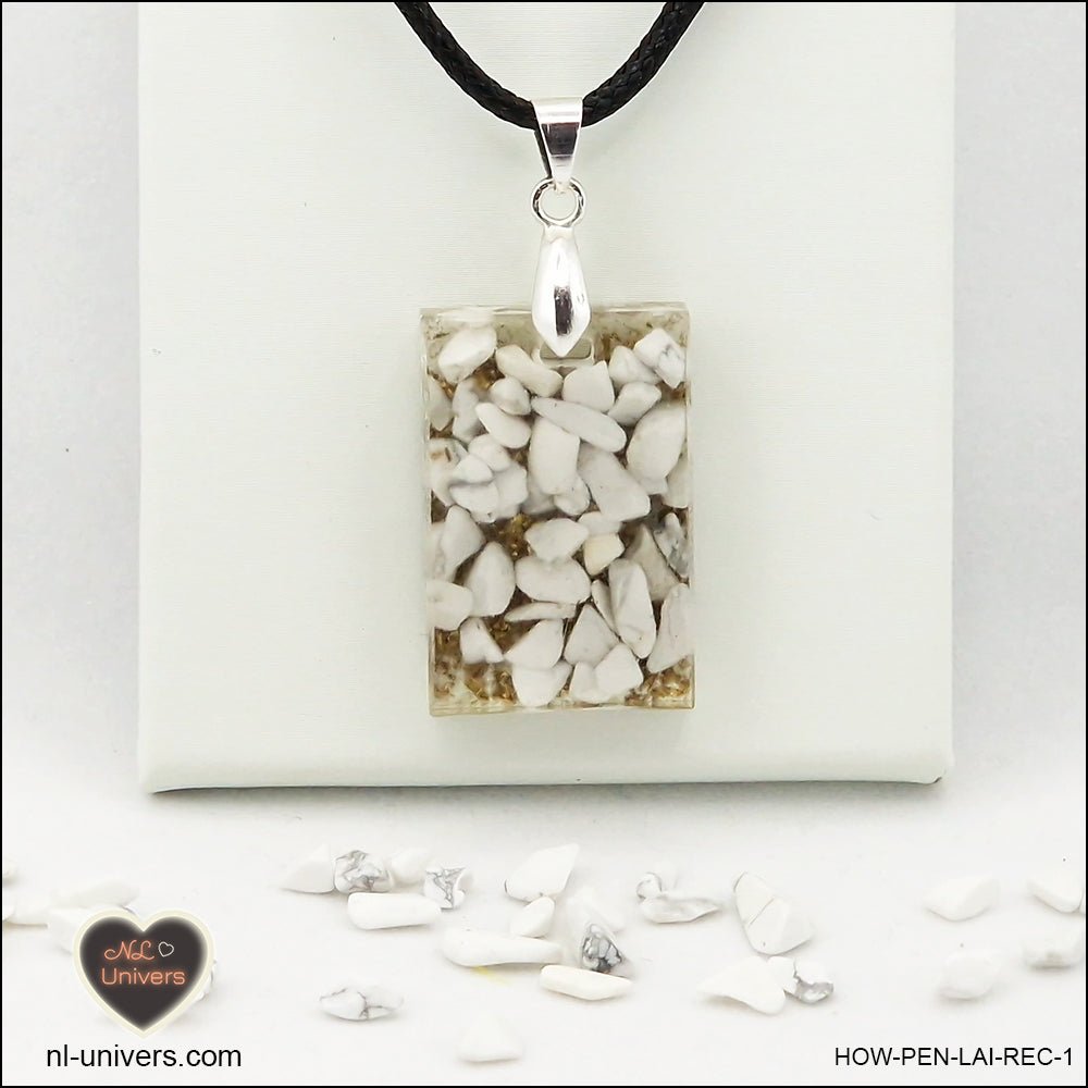 Pendentif Howlite-Magnésite rectangle M.1 en orgonite laiton