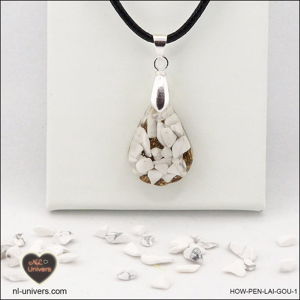 Pendentif Howlite-Magnésite goutte en orgonite laiton