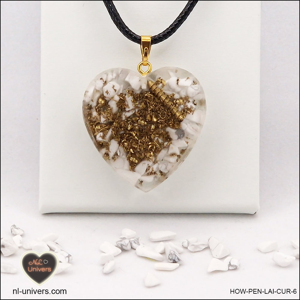 Howlite-Magnesite heart pendant M.3 in brass orgonite