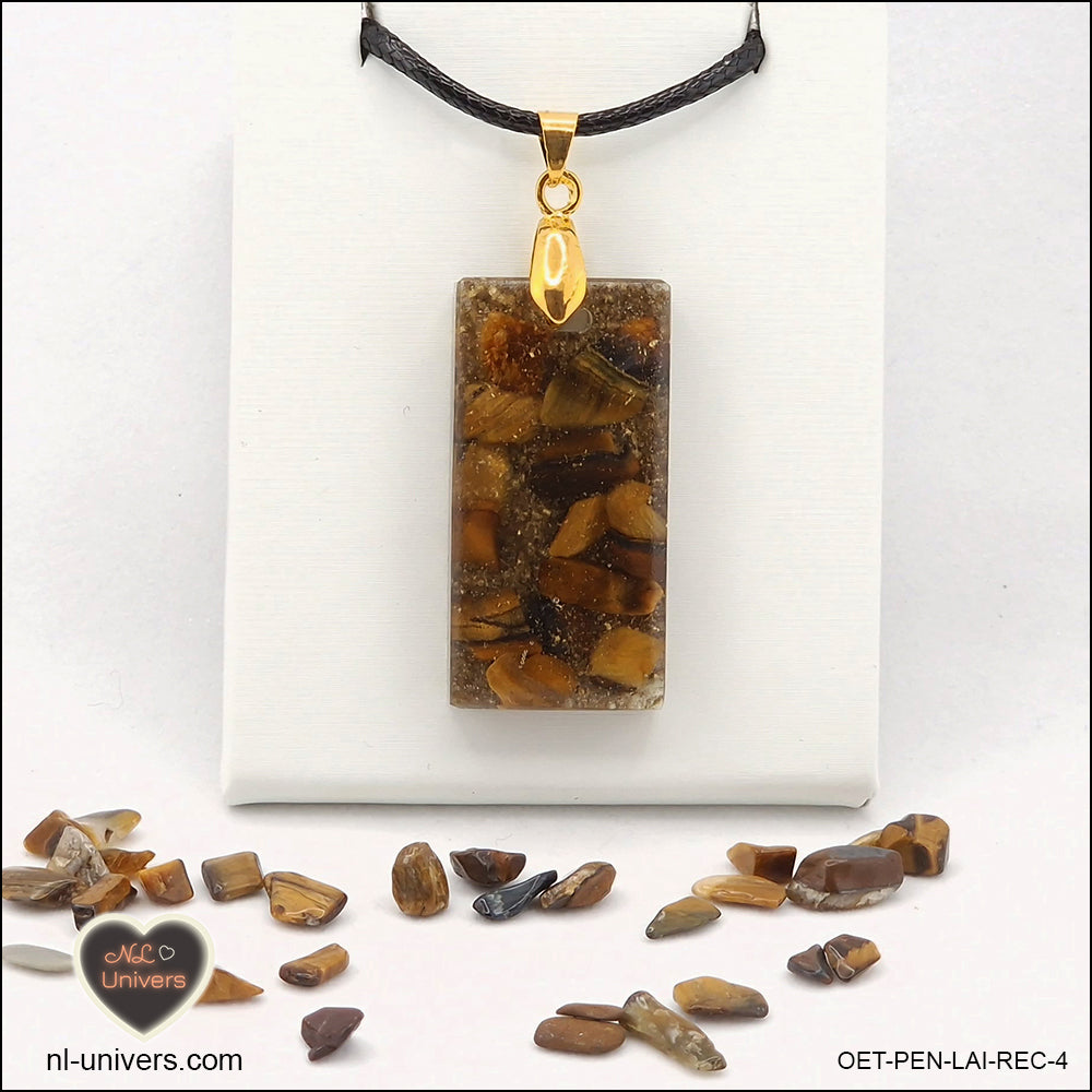 Rectangular Tiger's Eye pendant M.2 in brass orgonite