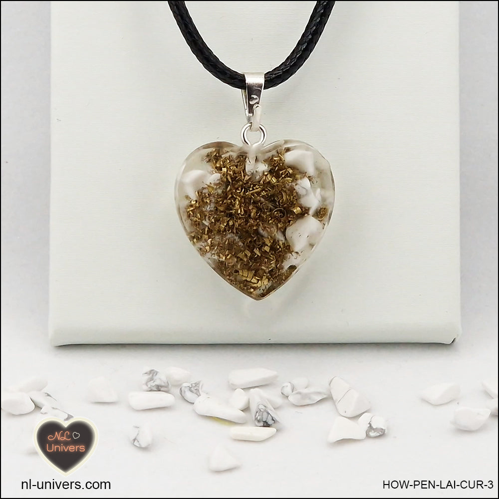 Howlite-Magnesite heart pendant M.2 in brass orgonite