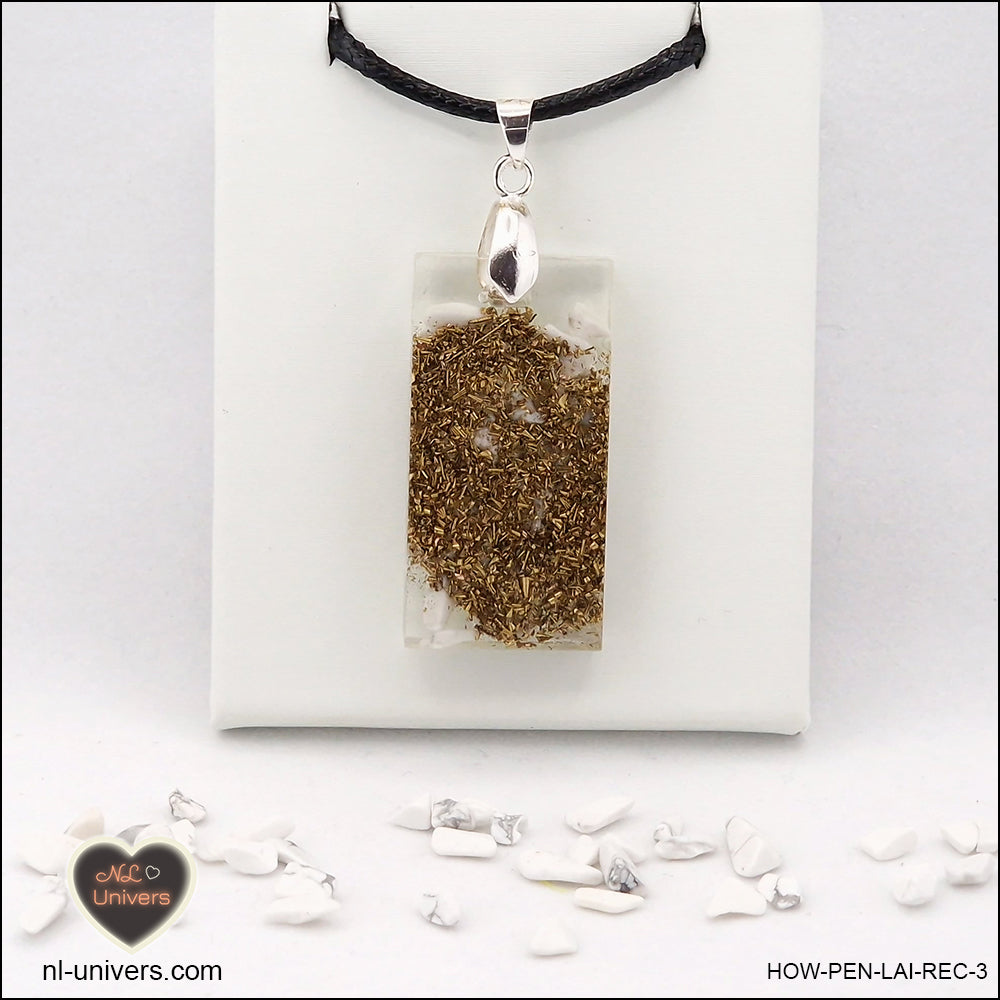 Pendentif Howlite-Magnésite rectangle M.2 en orgonite laiton