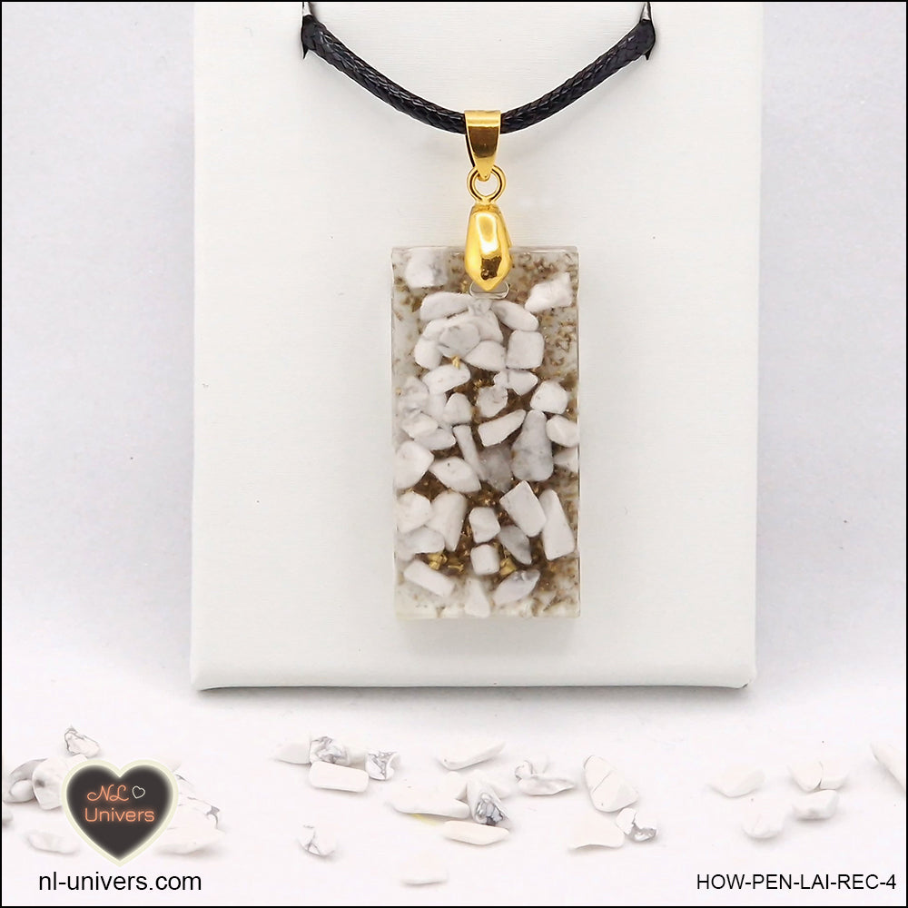 Howlite-Magnesite rectangle M.2 pendant in brass orgonite