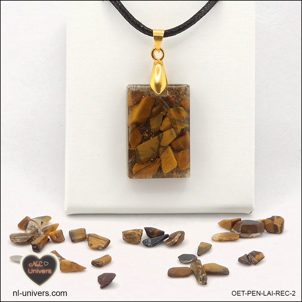 Rectangular Tiger's Eye pendant M.1 in brass orgonite