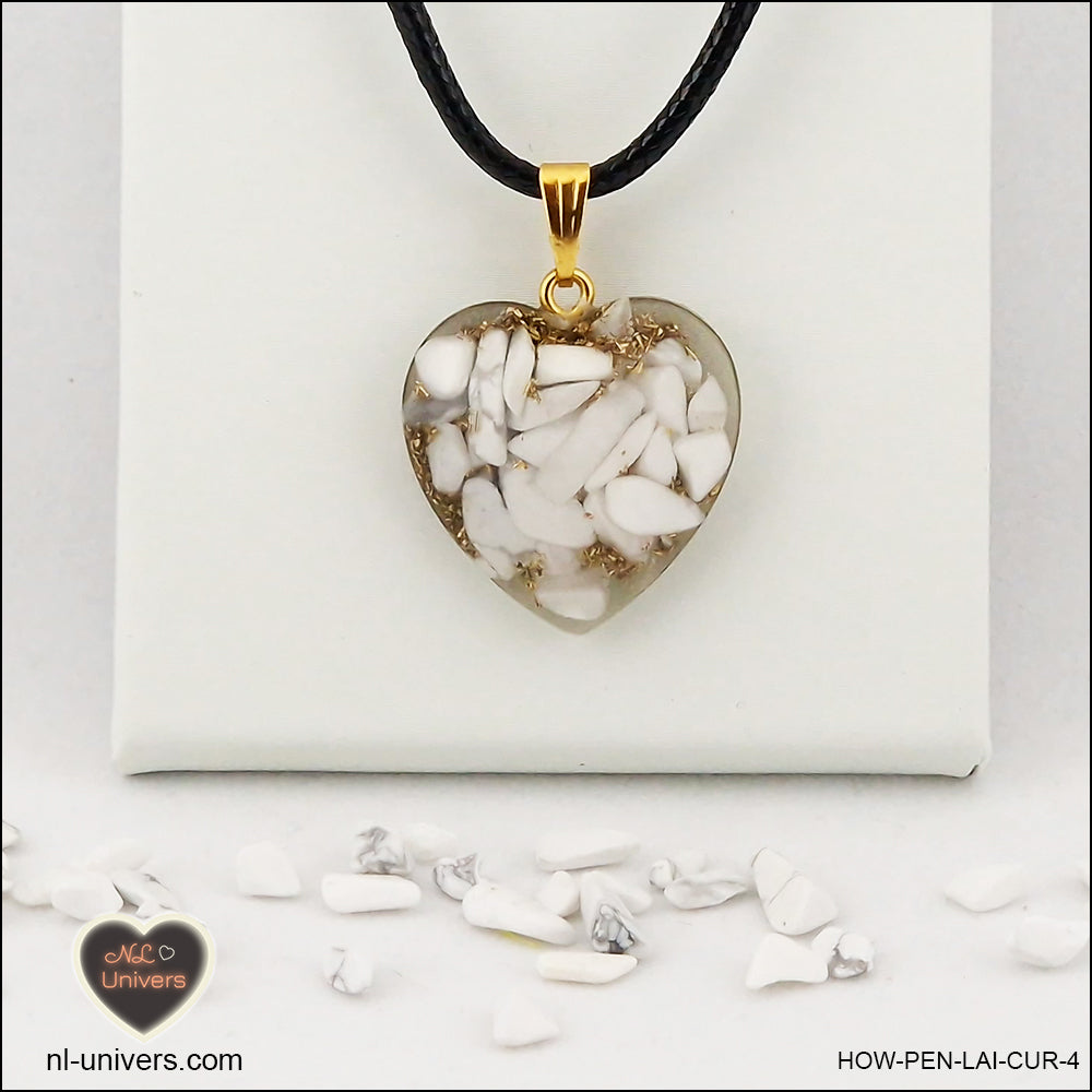 Howlite-Magnesite heart pendant M.2 in brass orgonite