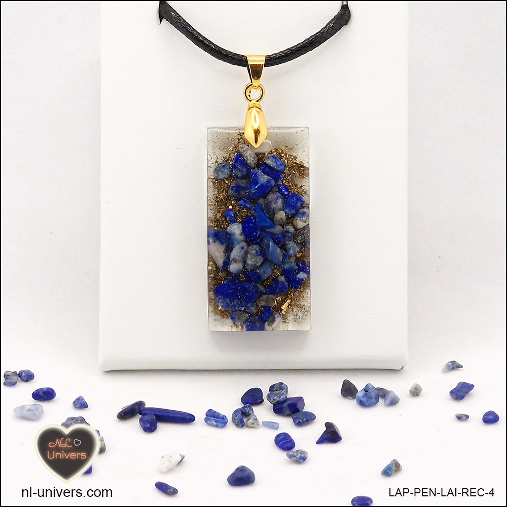 Pendentif Lapis-Lazuli rectangle M.2 en orgonite laiton