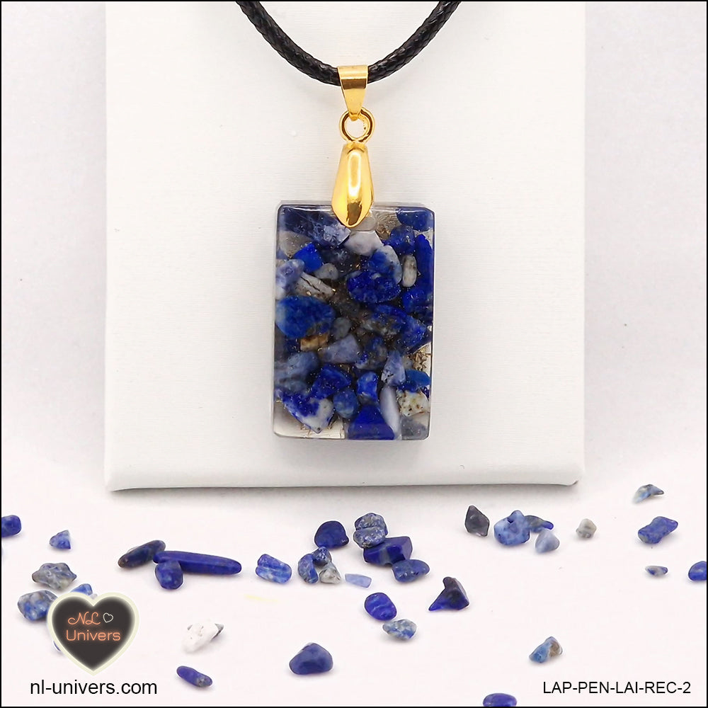 Pendentif Lapis-Lazuli rectangle M.1 en orgonite laiton