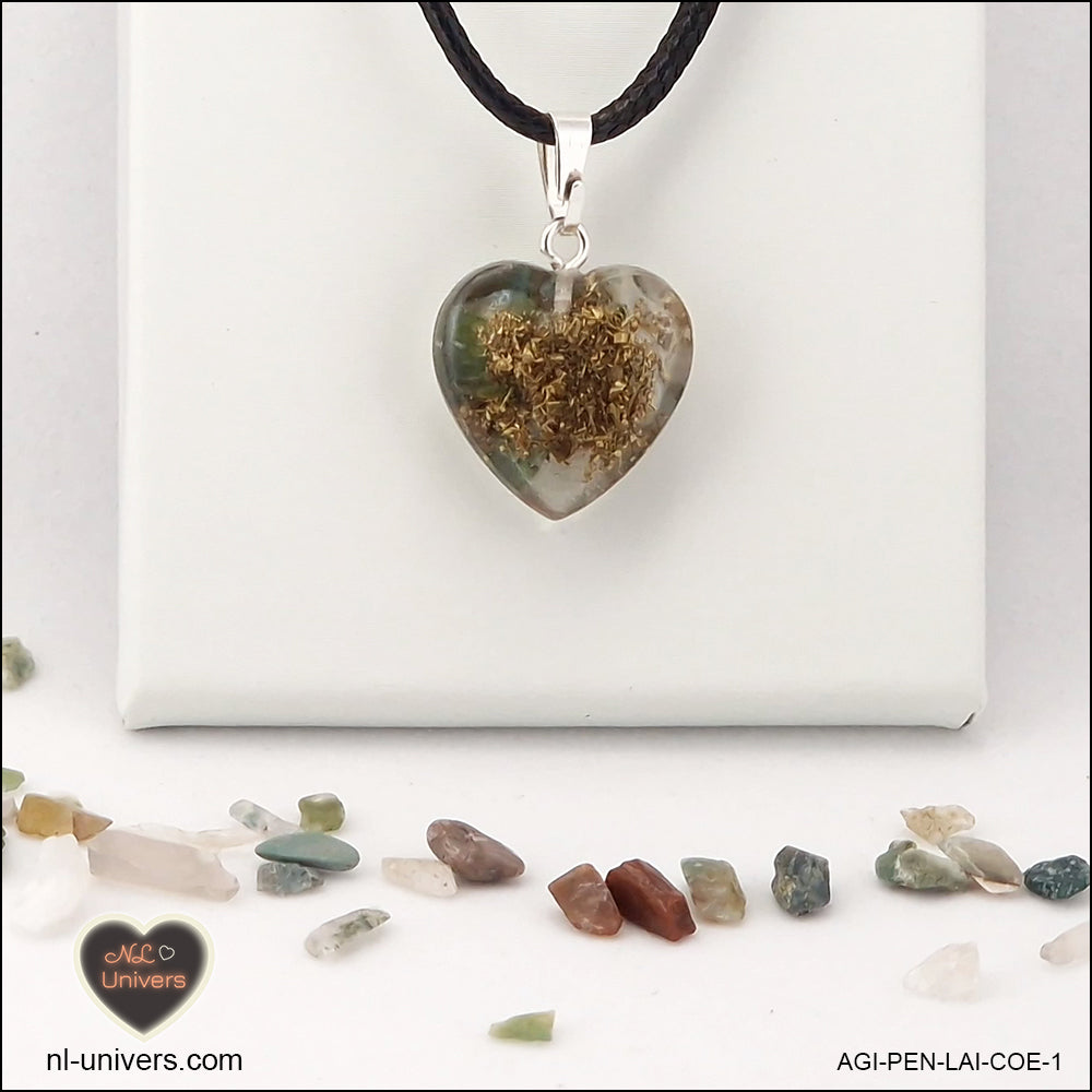 Indian Agate heart pendant M.1 in brass orgonite