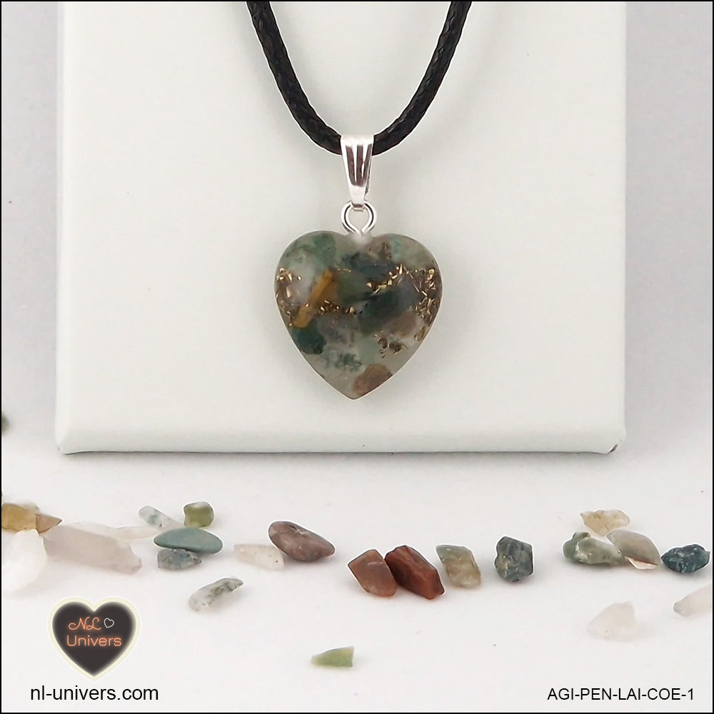 Indian Agate heart pendant M.1 in brass orgonite