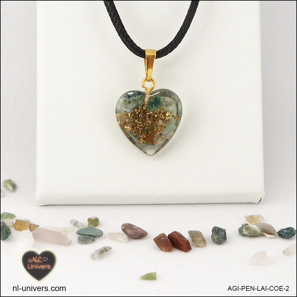 Indian Agate heart pendant M.1 in brass orgonite