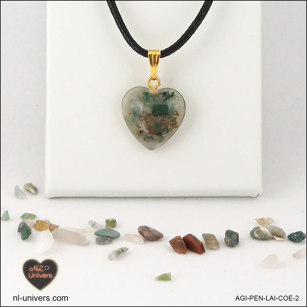 Indian Agate heart pendant M.1 in brass orgonite