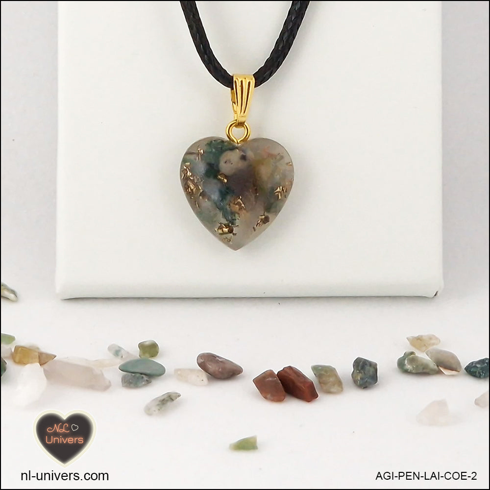 Indian Agate heart pendant M.1 in brass orgonite