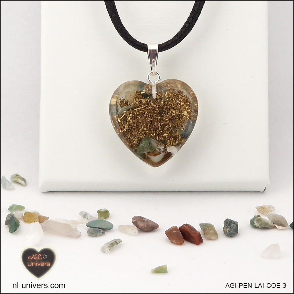 Indian Agate heart pendant M.2 in brass orgonite