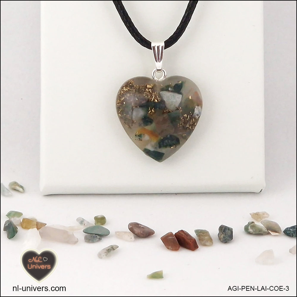 Indian Agate heart pendant M.2 in brass orgonite