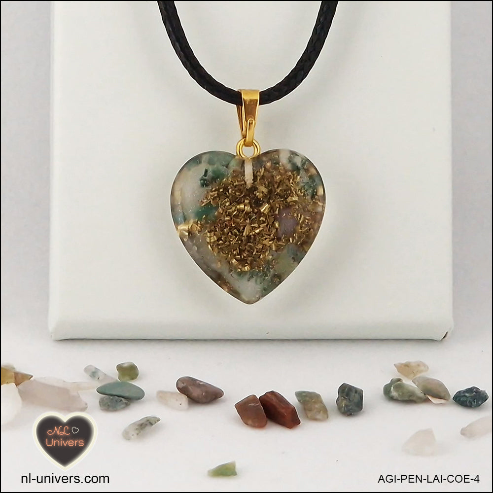 Indian Agate heart pendant M.2 in brass orgonite