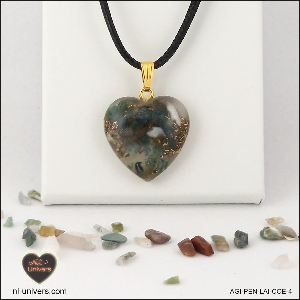 Indian Agate heart pendant M.2 in brass orgonite