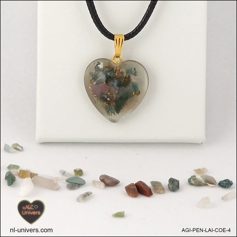 Indian Agate heart pendant M.2 in brass orgonite