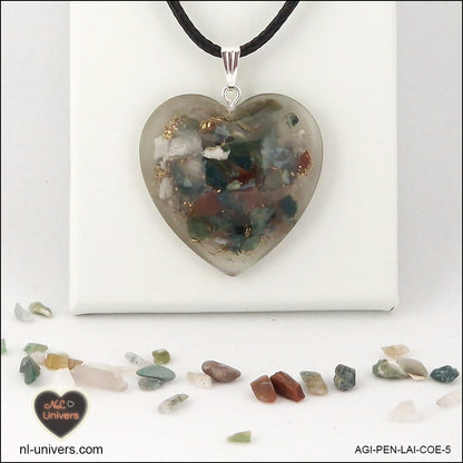 Indian Agate heart pendant M.3 in brass orgonite