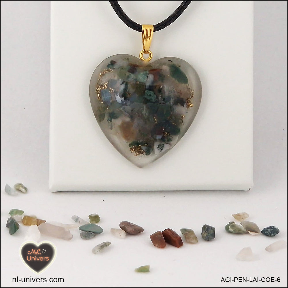 Indian Agate heart pendant M.3 in brass orgonite