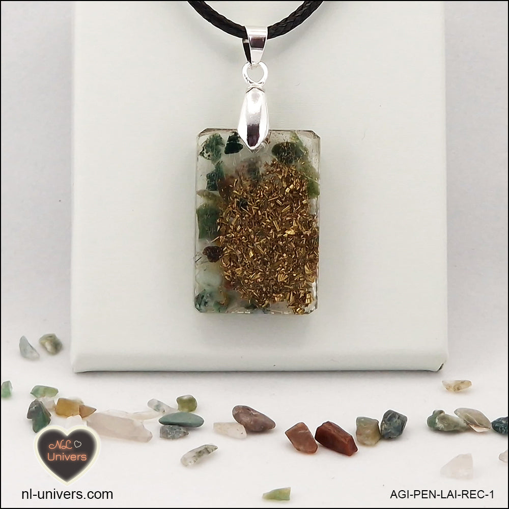 Pendentif Agate Indienne rectangle M.1 en orgonite laiton