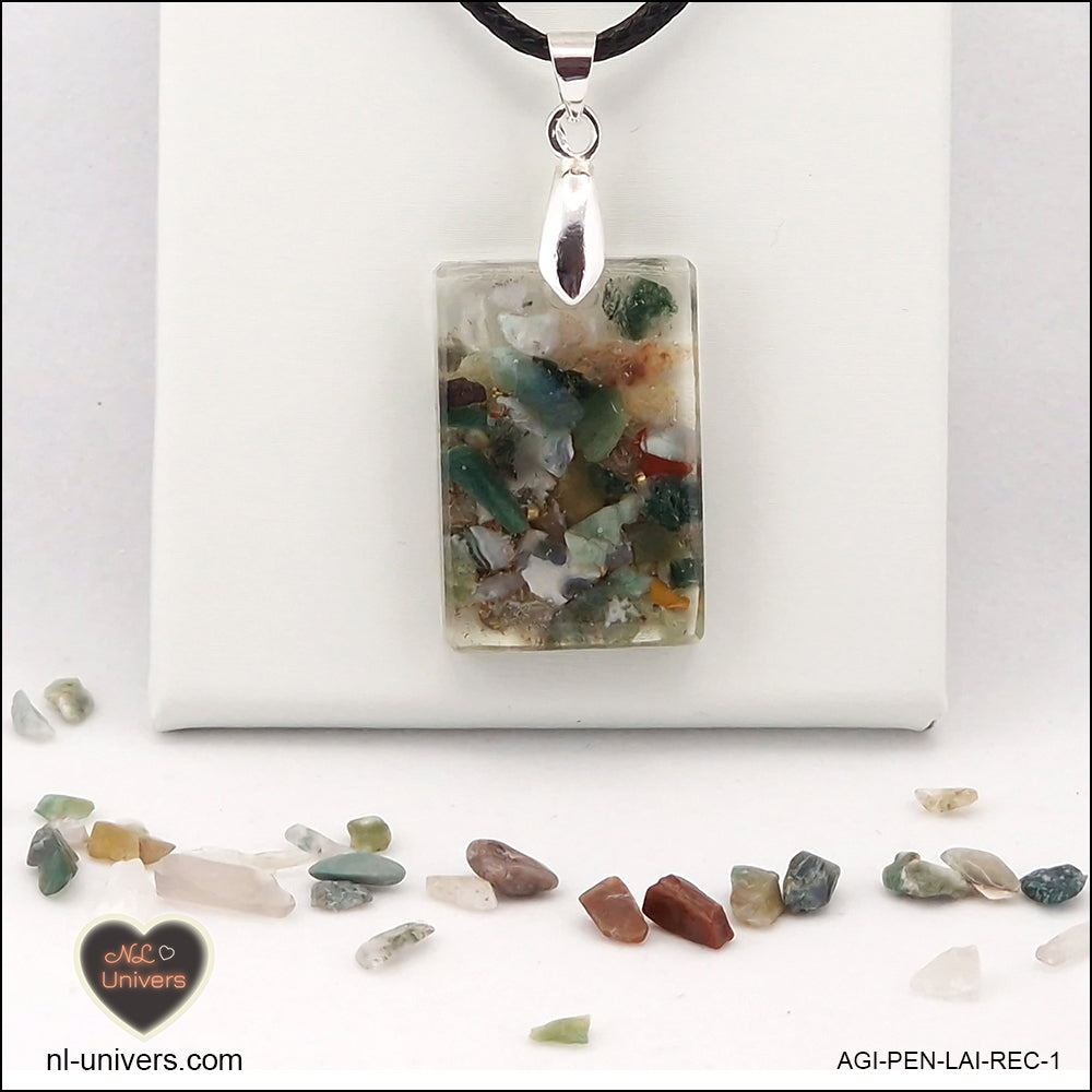 Pendentif Agate Indienne rectangle M.1 en orgonite laiton