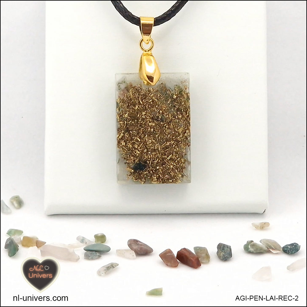 Pendentif Agate Indienne rectangle M.1 en orgonite laiton