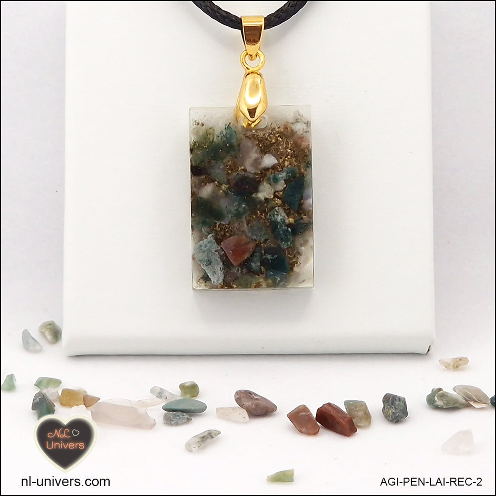 Pendentif Agate Indienne rectangle M.1 en orgonite laiton