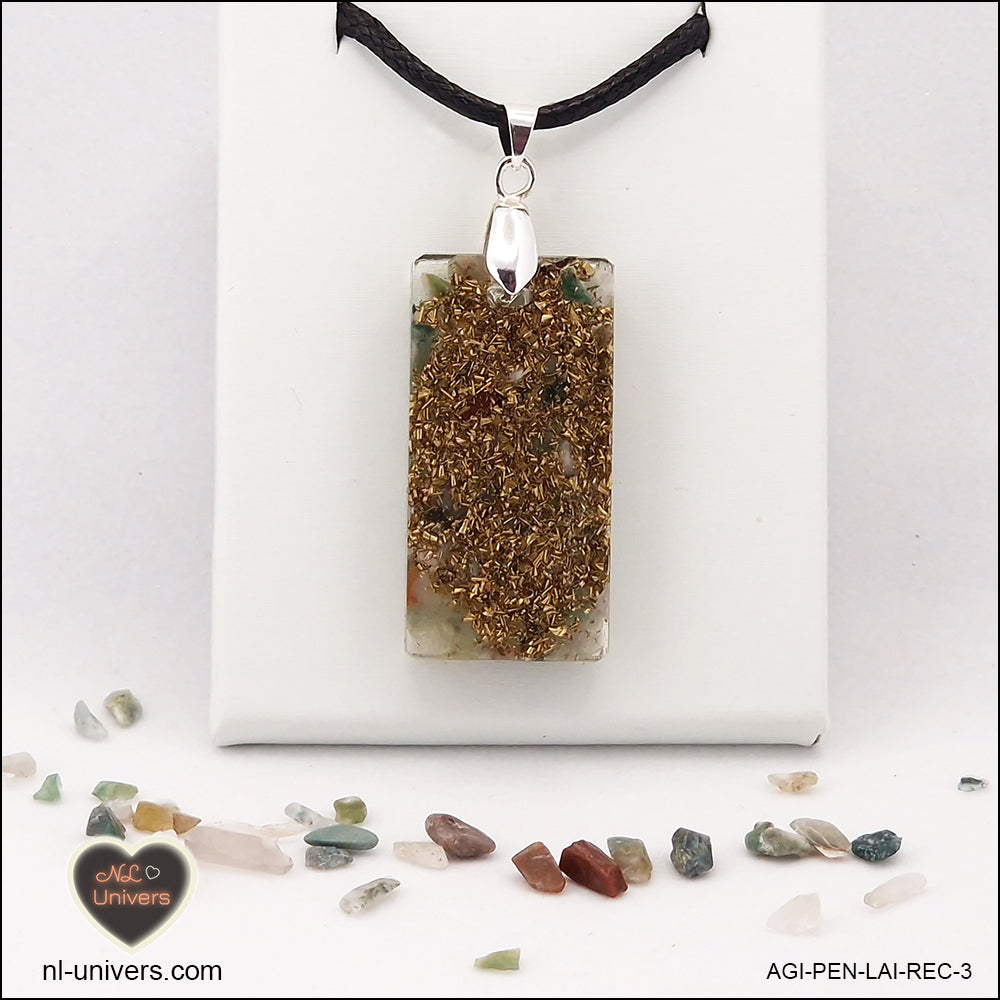 Indian Agate rectangle pendant M.2 in brass orgonite