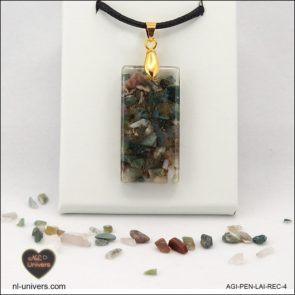 Indian Agate rectangle pendant M.2 in brass orgonite