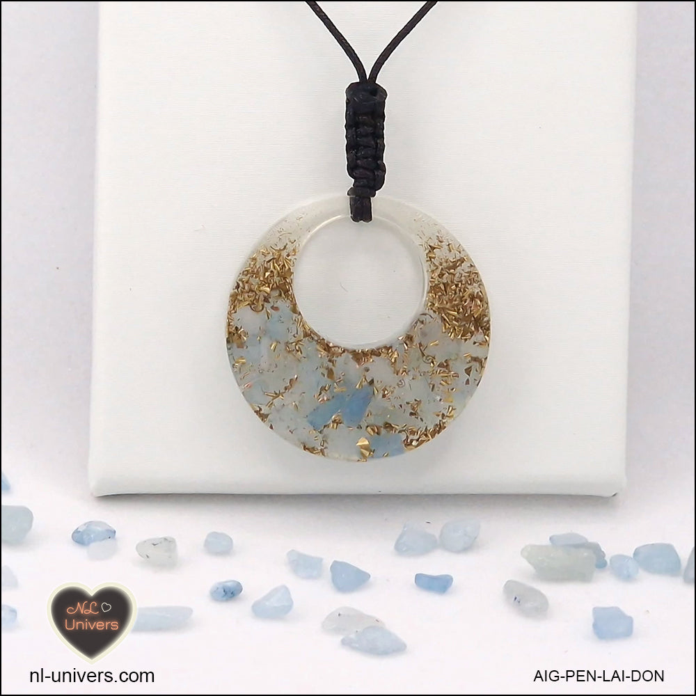 Pendentif Aigue-Marine donut en orgonite laiton