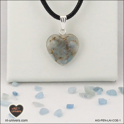 Aquamarine heart pendant M.1 in brass orgonite