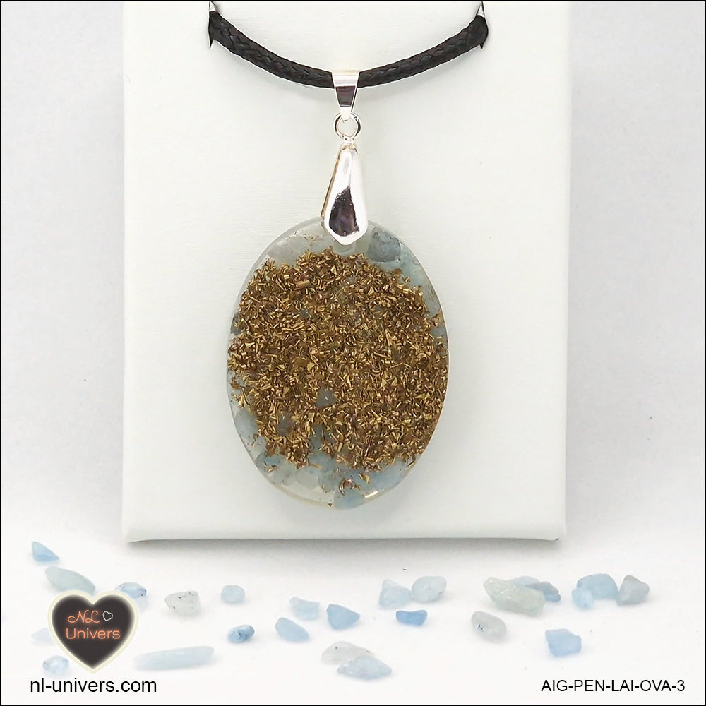 Pendentif Aigue-Marine ovale M.2 en orgonite laiton