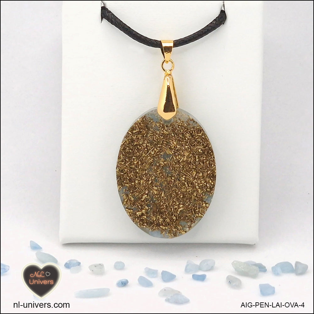 Pendentif Aigue-Marine ovale M.2 en orgonite laiton