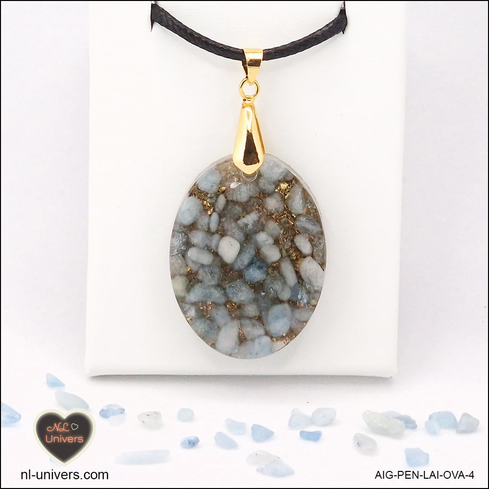 Aquamarine oval pendant M.2 in brass orgonite