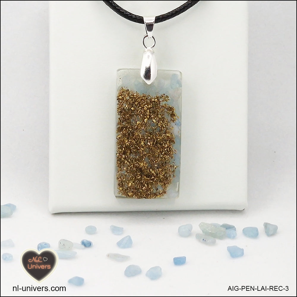 Pendentif Aigue-Marine rectangle M.2 en orgonite laiton