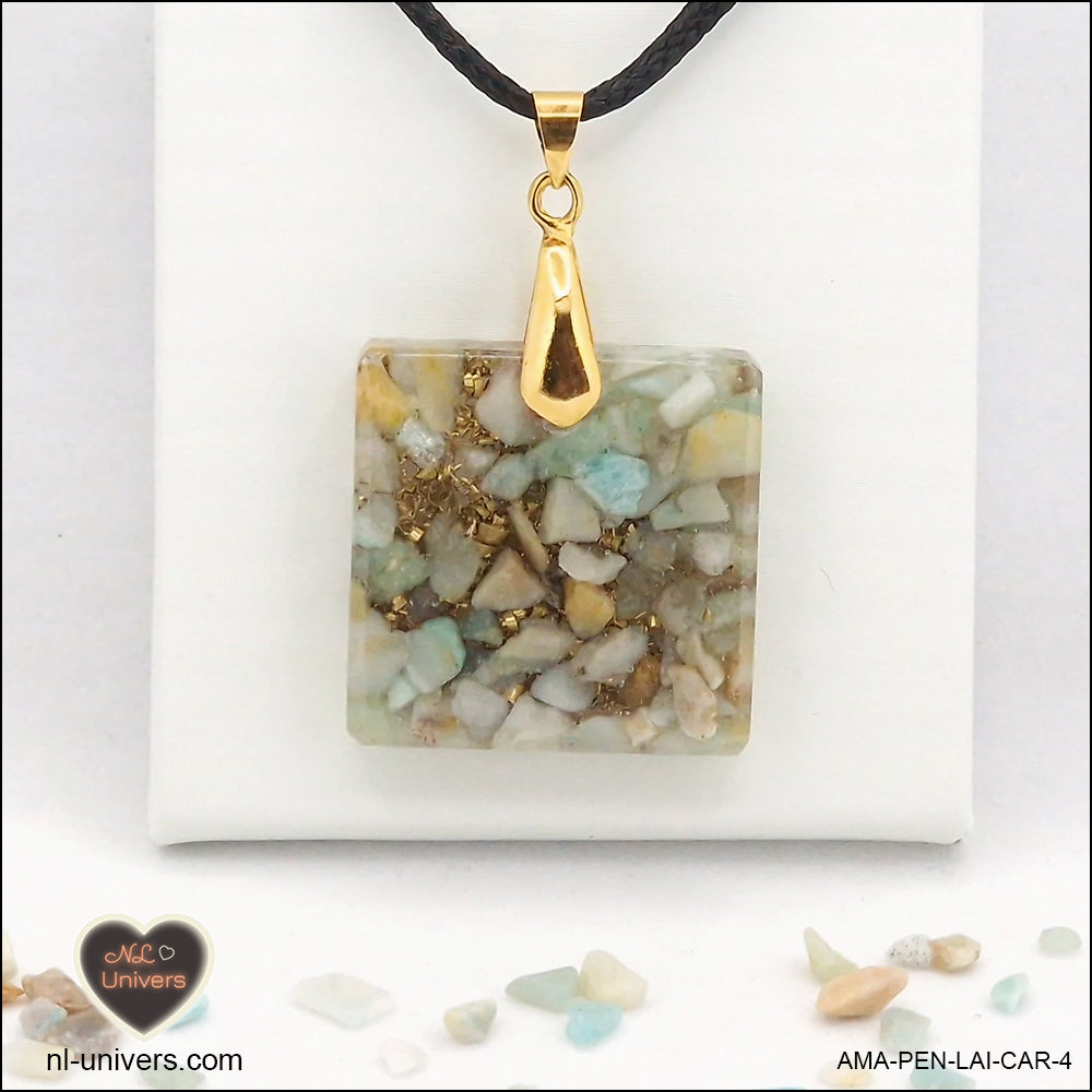 Square Amazonite pendant M.2 in brass orgonite