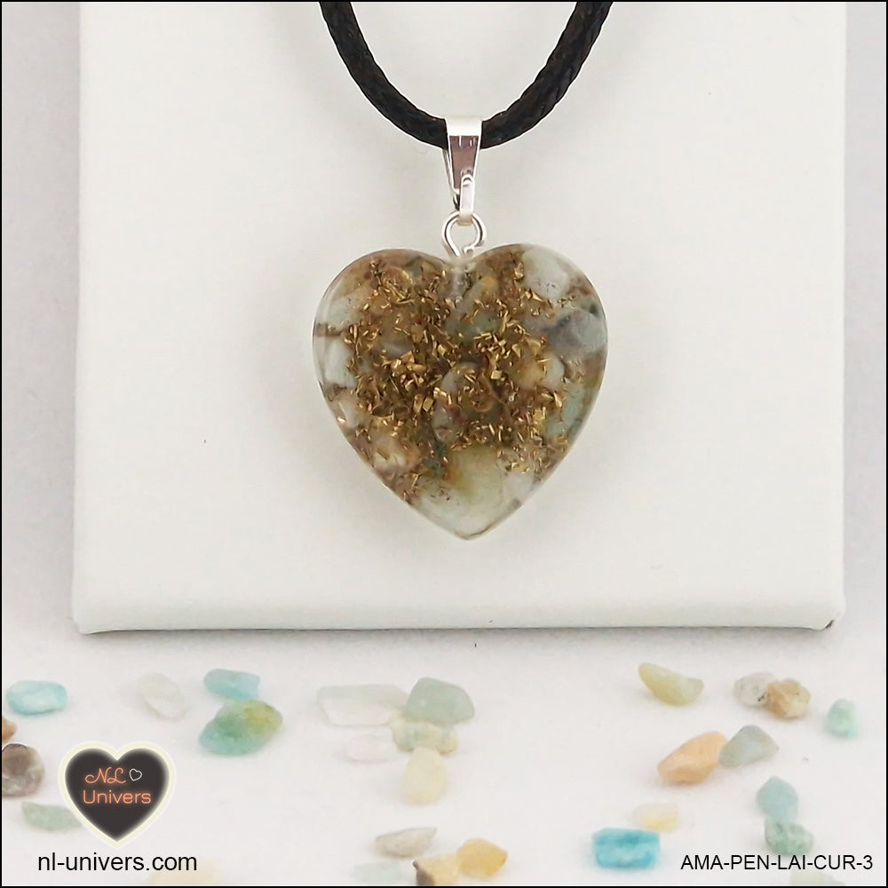 Amazonite heart pendant M.2 in brass orgonite