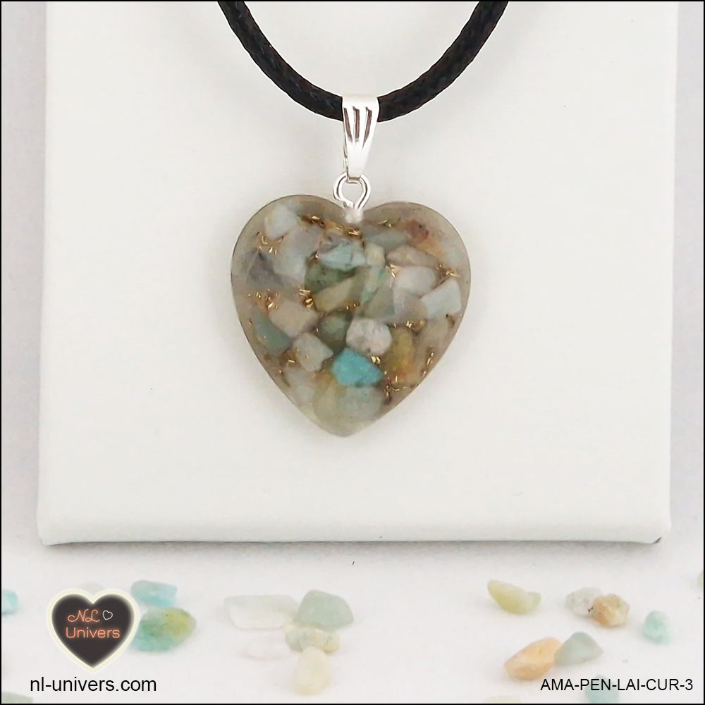 Amazonite heart pendant M.2 in brass orgonite