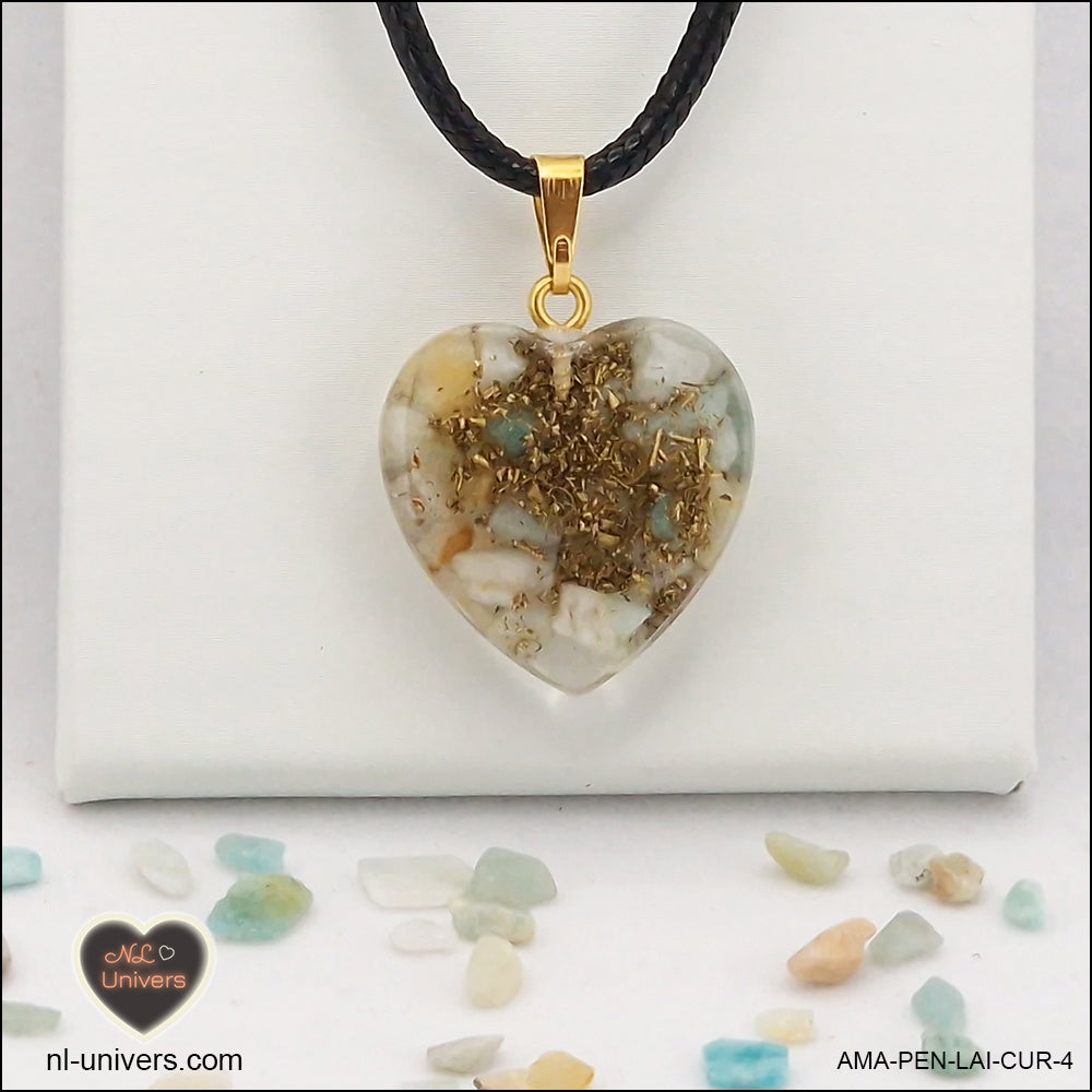 Amazonite heart pendant M.2 in brass orgonite