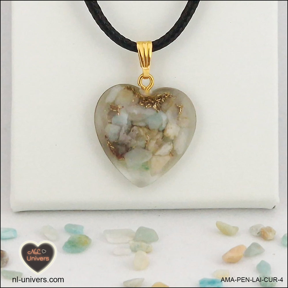 Amazonite heart pendant M.2 in brass orgonite