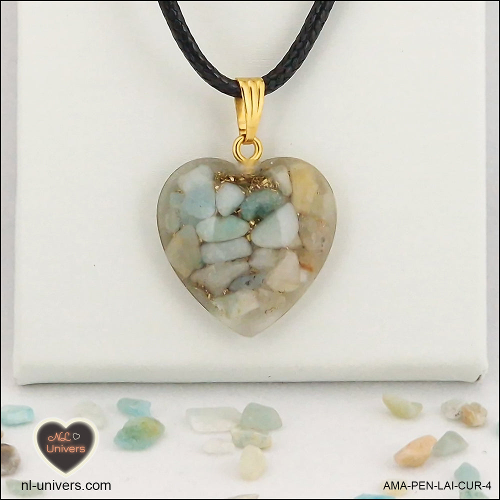 Amazonite heart pendant M.2 in brass orgonite