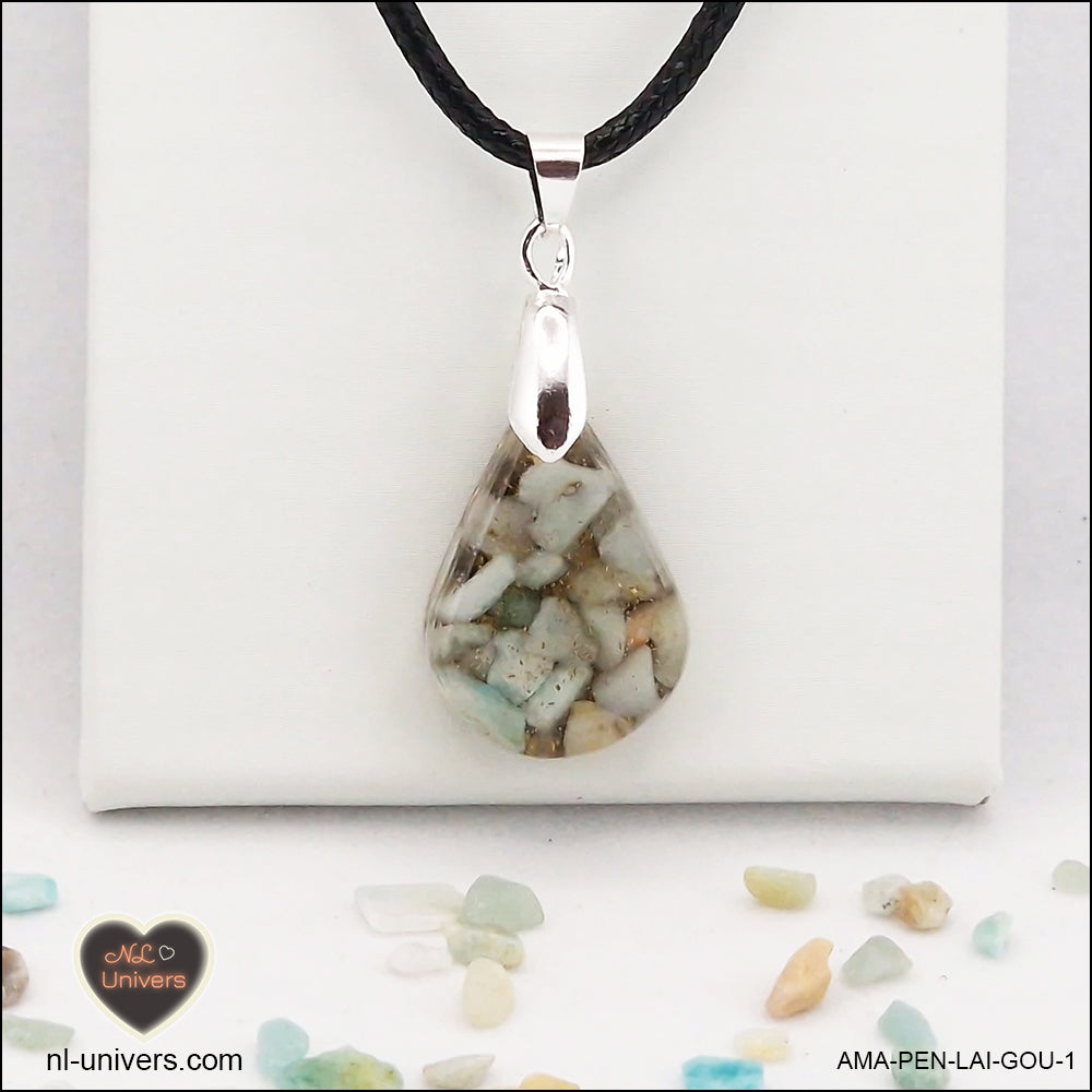 Pendentif Amazonite goutte en orgonite laiton