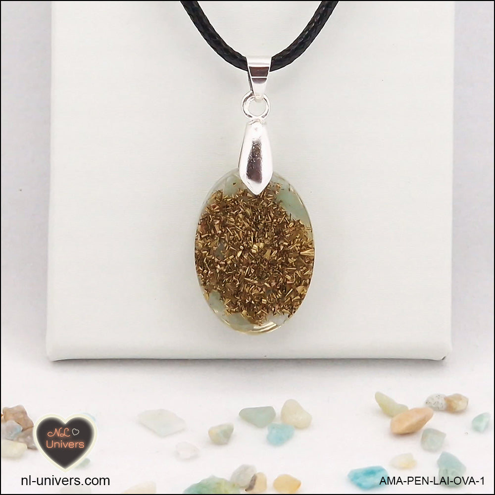 Pendentif Amazonite ovale M.1 en orgonite laiton