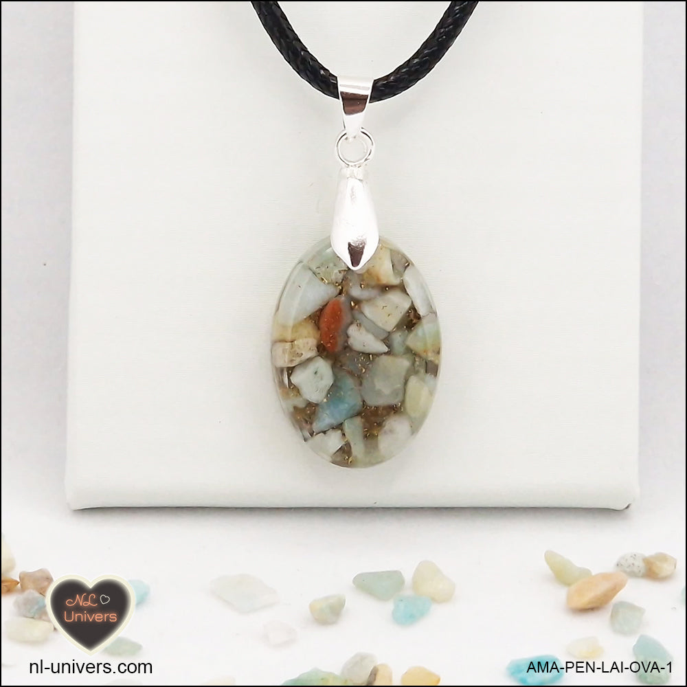 Pendentif Amazonite ovale M.1 en orgonite laiton