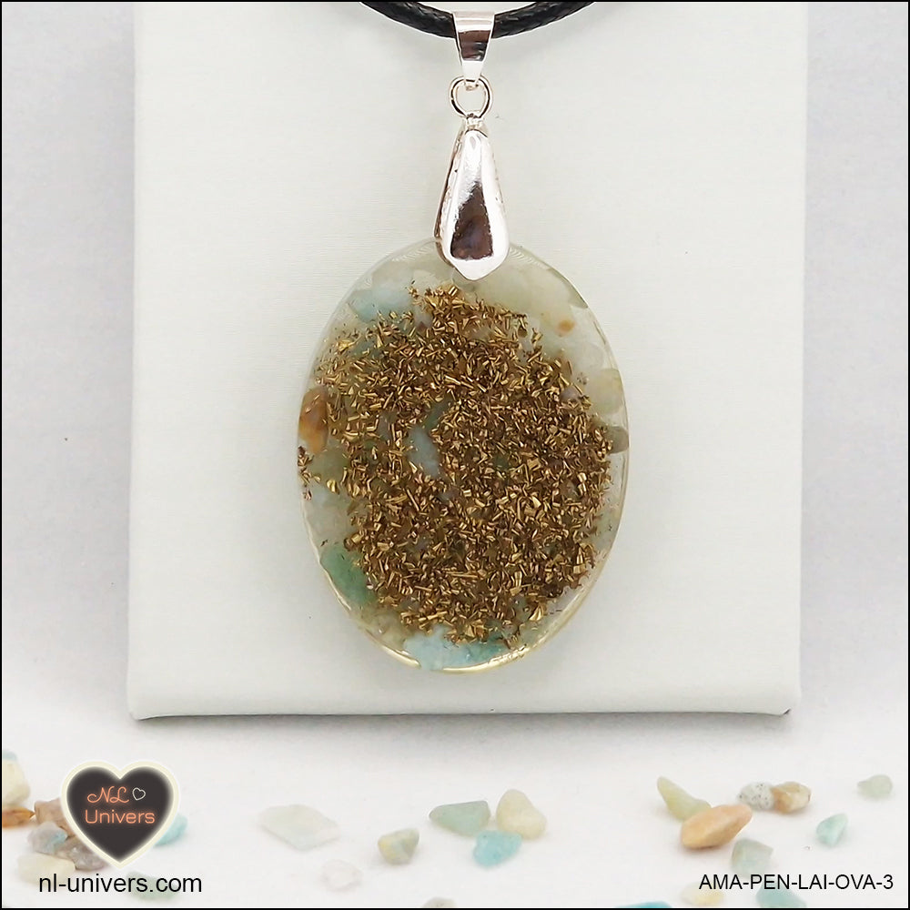 Pendentif Amazonite ovale M.2 en orgonite laiton