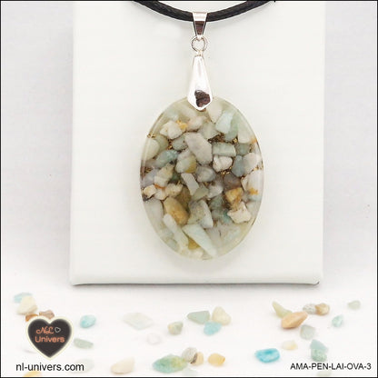 Pendentif Amazonite ovale M.2 en orgonite laiton