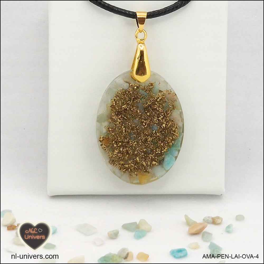 Pendentif Amazonite ovale M.2 en orgonite laiton