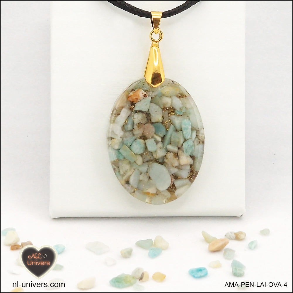 Pendentif Amazonite ovale M.2 en orgonite laiton